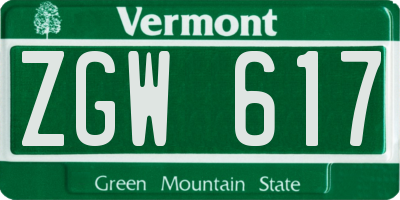 VT license plate ZGW617
