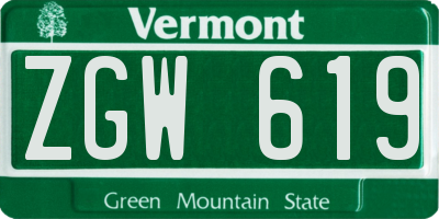 VT license plate ZGW619