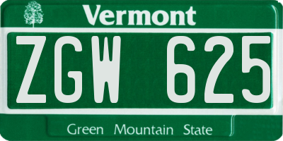 VT license plate ZGW625