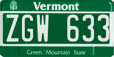 VT license plate ZGW633