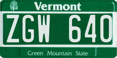 VT license plate ZGW640