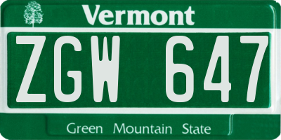 VT license plate ZGW647