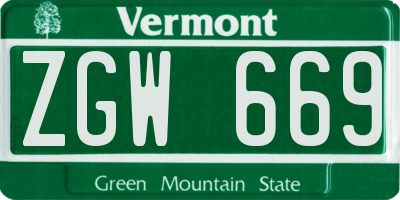 VT license plate ZGW669
