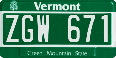 VT license plate ZGW671