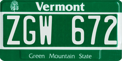 VT license plate ZGW672