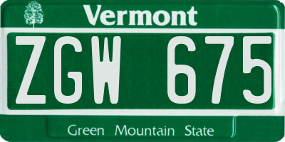 VT license plate ZGW675