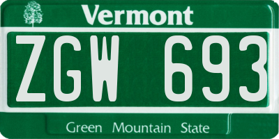 VT license plate ZGW693