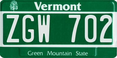 VT license plate ZGW702
