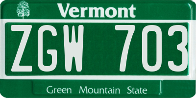 VT license plate ZGW703