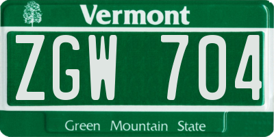 VT license plate ZGW704