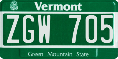 VT license plate ZGW705
