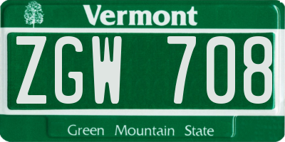 VT license plate ZGW708