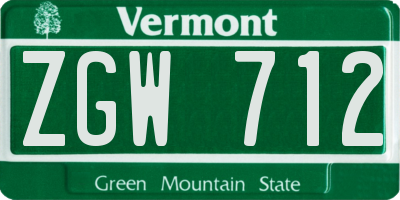 VT license plate ZGW712