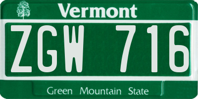 VT license plate ZGW716