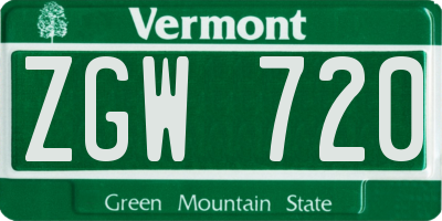 VT license plate ZGW720