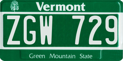 VT license plate ZGW729
