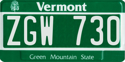VT license plate ZGW730