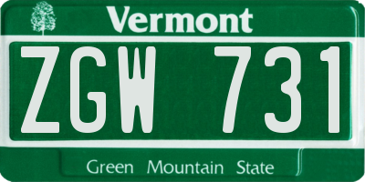 VT license plate ZGW731