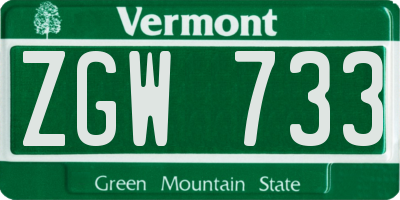 VT license plate ZGW733