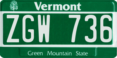 VT license plate ZGW736