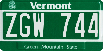 VT license plate ZGW744
