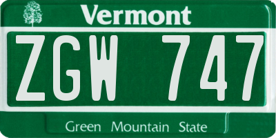 VT license plate ZGW747