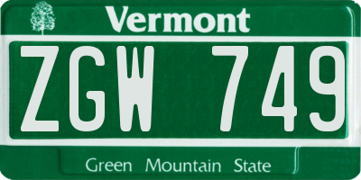 VT license plate ZGW749