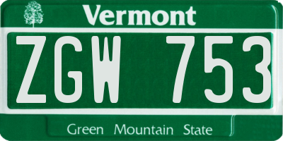 VT license plate ZGW753