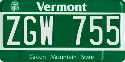 VT license plate ZGW755