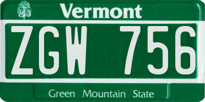 VT license plate ZGW756