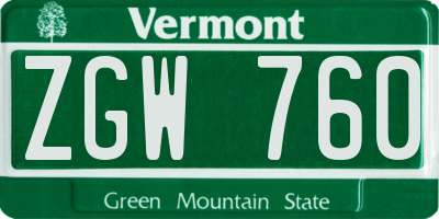 VT license plate ZGW760