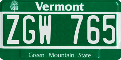 VT license plate ZGW765