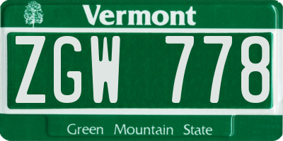 VT license plate ZGW778
