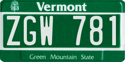 VT license plate ZGW781