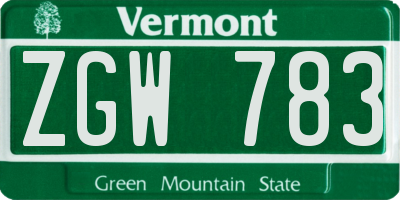 VT license plate ZGW783