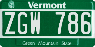 VT license plate ZGW786