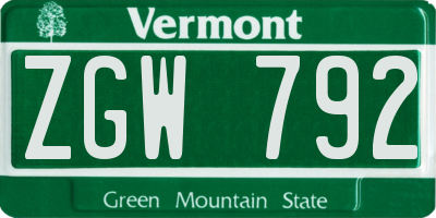 VT license plate ZGW792