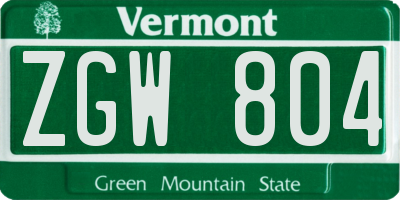 VT license plate ZGW804
