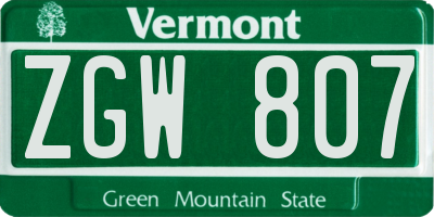 VT license plate ZGW807
