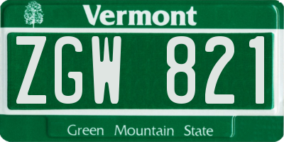 VT license plate ZGW821
