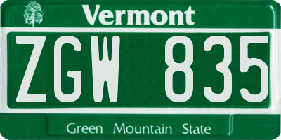 VT license plate ZGW835