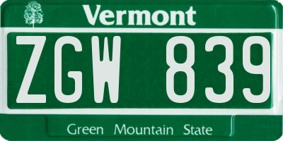 VT license plate ZGW839
