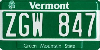VT license plate ZGW847