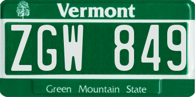 VT license plate ZGW849