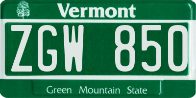 VT license plate ZGW850