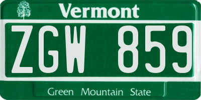 VT license plate ZGW859