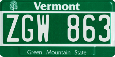 VT license plate ZGW863