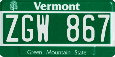 VT license plate ZGW867