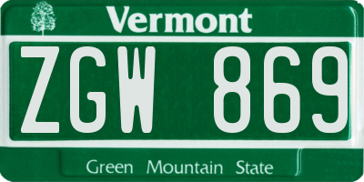 VT license plate ZGW869