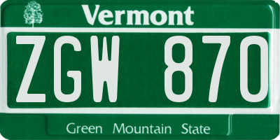 VT license plate ZGW870